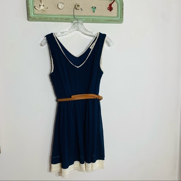 Double Zero Belted Navy Crepe mini dress small navy - Picture 1 of 6